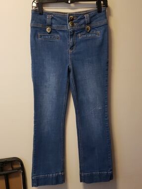 Pilcro Mid-Blue Bootcut Jeans with Button Waist
